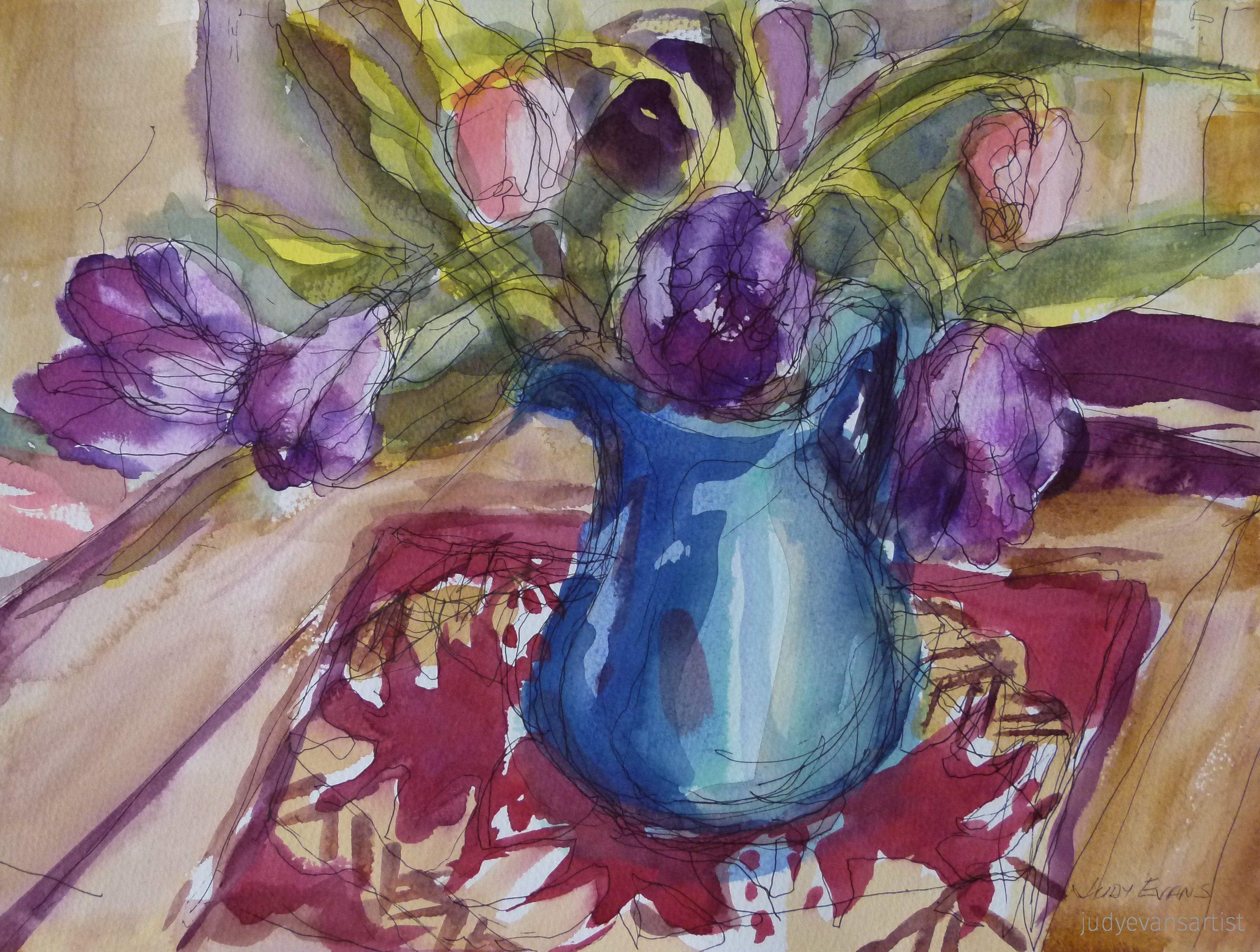 Blue Jug with Tulips